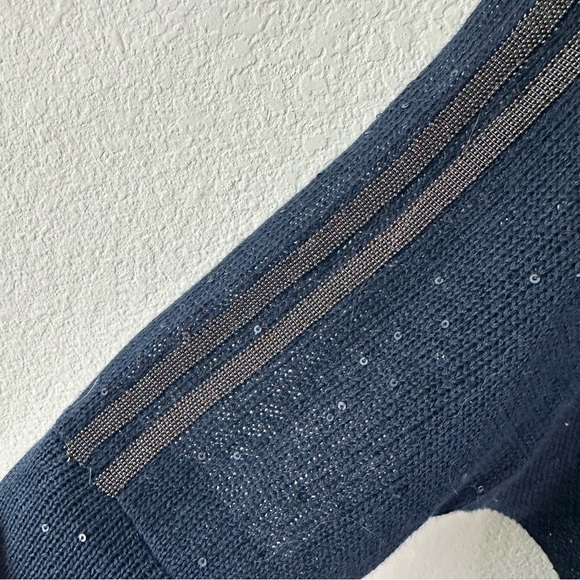 BRUNELLO CUCINELLI Mock Neck Navy Blue Sequin Zip-Up Sweater SZ S - Picture 2 of 8